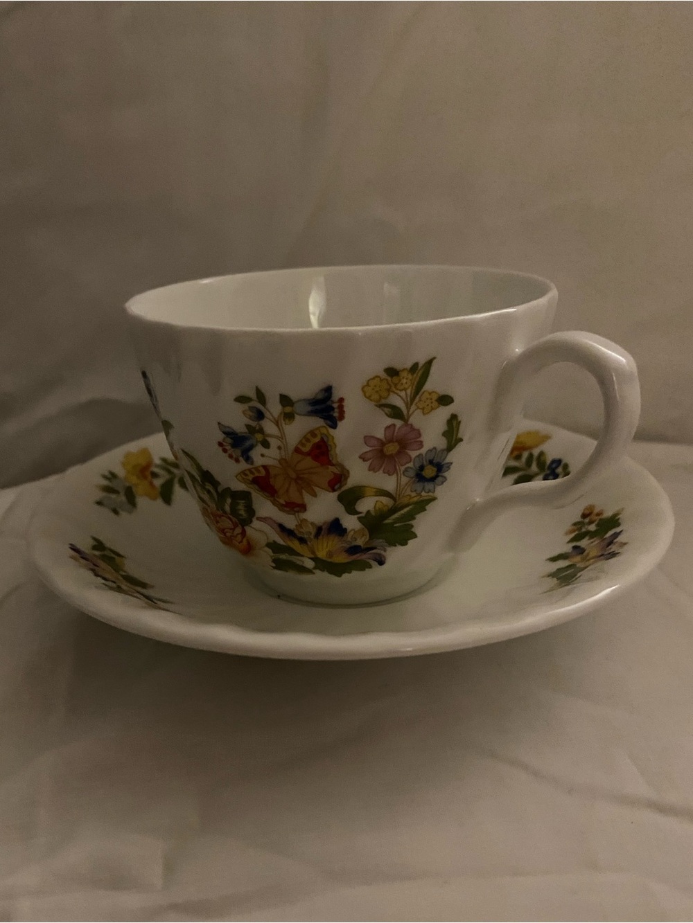 Aynsley Cottage Garden Bone China Floral Tea Cup and Saucer made in England